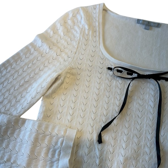 Heart N Crush Pointelle White Knit Coquette Bow Sweater Top, L‎ - Picture 6 of 8